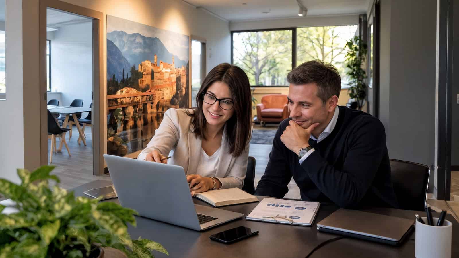 Partnership commerciale 1 Partnership commerciale tra professionisti nella sede Itacall Group, immagine generata con AI